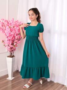Young Girls Dresses - Teal Blue - View 2