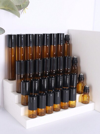 زجاجة أسطوانية فارغة بلون عنبري 8 قطع/مجموعة سعات 2/3/5/10مل لترش الزيوت الأساسية وعينات العطور, مع الكرة الأسطوانية, الضروريات السفرية