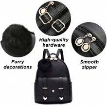 I IHAYNER Backpack Girls Womens Small PU Leather HairBall Backpacks Mini Purse For Women