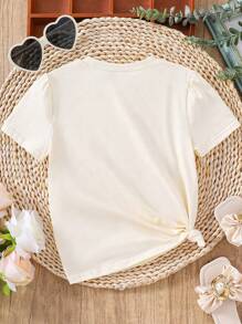 少女處女瑪利亞和花卉印花短袖T恤 - 杏色 - 查看 2