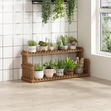 One Brown/Apricot DIY Bamboo Desktop Balcony Flower Stand Pot Holder - Brown - View 2