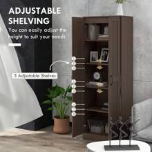HOMCOM Storage Cabinet, Adjustable Shelves, Pantry Cupboard - Cà phê nâu - Xem 8