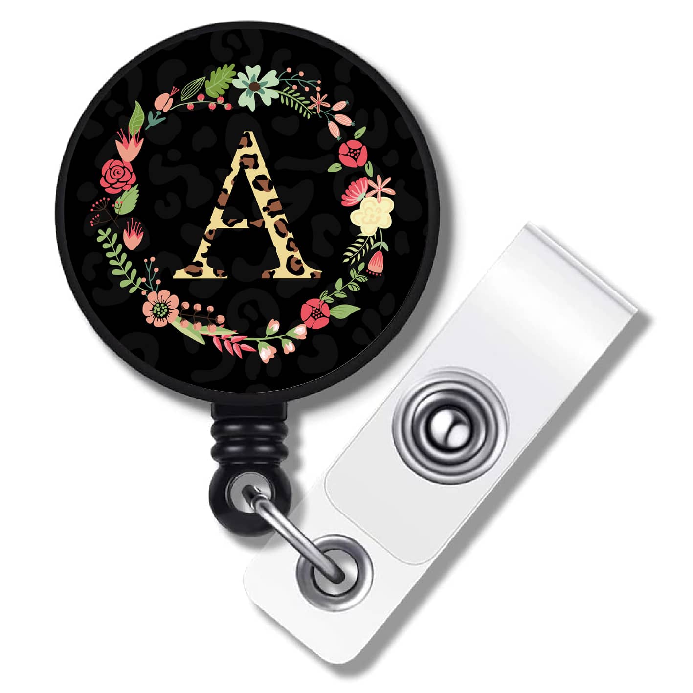 1個個性化可伸縮徽章套帶有字母“A”，適用於作為護士/醫生/辦公室人員/教師/學生禮物，包括ID卡套和鑰匙扣 - 黑色 - 查看 1