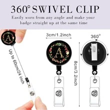 1個個性化可伸縮徽章套帶有字母“A”，適用於作為護士/醫生/辦公室人員/教師/學生禮物，包括ID卡套和鑰匙扣 - 黑色 - 查看 2