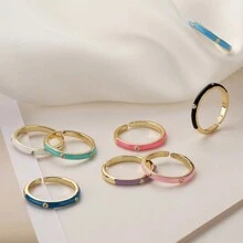 1pc Copper Plated 18k Gold Simple & Fashionable Open Diamond Encrusted Ring For Women, Adjustable
