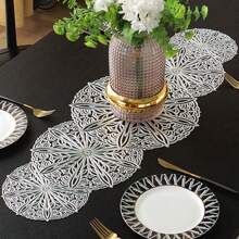 1pc Long Gold Printed Pvc Anti-Slip Table Runner, Restaurant Decoration, Home Hotel Heat Insulation Tablecloth, Multiple Colors Available - PVC Table Runner - View 5