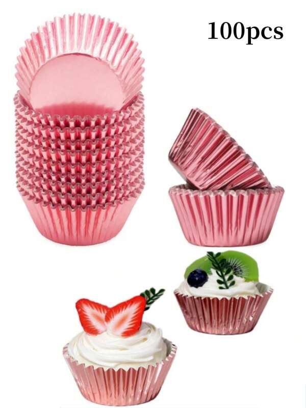 100 piezas de forros desechables para magdalenas/cupcakes - Tazas de papel de aluminio para hornear cupcakes, antiadherentes, a prueba de aceite, inodoros, para hornear y empaquetar cupcakes