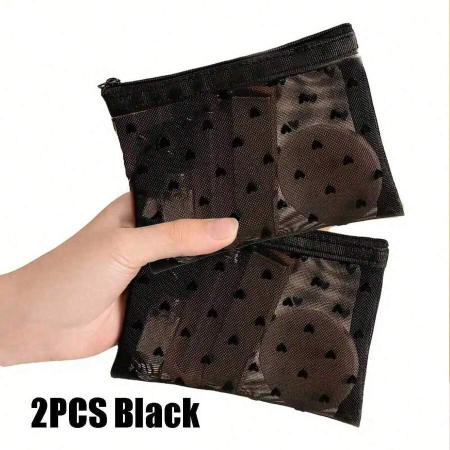 2PCS  Travel Make Up Organizer Storage Pouch Mesh Cosmetic Bag Toiletry Clear Wash Bag Case - Black - View 1