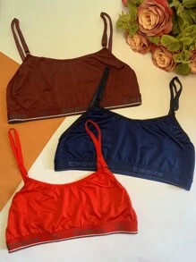 Kit 3 Women's Top Lined Microfiber Adjustable Straps Non-Padded Bra Fitness Top Adult Youth