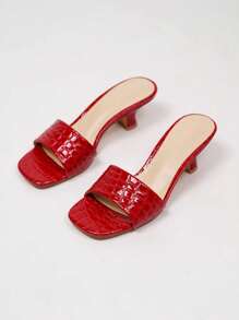 New Women's Crocodile Pattern Strap Chunky Heel Mules Slides For Summer Valentines