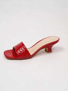New Women's Crocodile Pattern Strap Chunky Heel Mules Slides For Summer Valentines