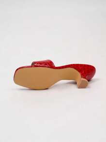 New Women's Crocodile Pattern Strap Chunky Heel Mules Slides For Summer Valentines