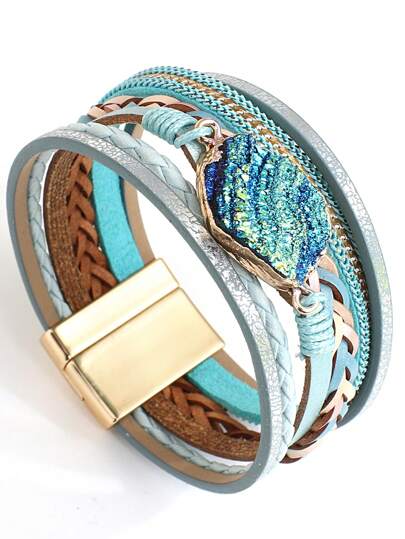 1 Pc Boho Stone Charm Leather Wrap Bracelets For Women Teen Girls Stackable Bracelets Mom Gift Christmas Thanksgiving Halloween Wedding Rave/Prom/Party/Daily Accessories Gift For Anniversary Valentine's Day Boho Jewelry Birthday Bridesmaid Gifts