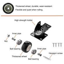 2 Inch Swivel Plate Caster Wheels With Safe Dual Locking, Heavy Duty Industrial Plate Casters, Locking Casters Wheels For Furniture, Workbench (Free Screws,1pc) - Black - View 6