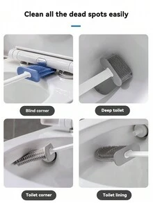 家用雙用途多功能浴室馬桶刷套裝,帶牆壁掛架,適合圓形和方形馬桶使用