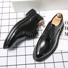 Męski Formalny obuwie Czarna skóra Buty Oksfordki Dla Biznes , Ślub , Formalny Okazje Z Sznurowanie Zamknięcie & Gruby Dół Dla Zwiększanie wysokości