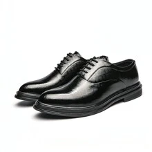 Męski Formalny obuwie Czarna skóra Buty Oksfordki Dla Biznes , Ślub , Formalny Okazje Z Sznurowanie Zamknięcie & Gruby Dół Dla Zwiększanie wysokości