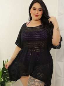 Plus Size Cover Ups - 黑色 - 查看 2
