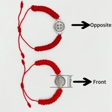 2 Stücke/satz Antik Versilberte San Benito Armbänder Mit Großer Medaille, Handgefertigt In Rot, Schwarz Und Blau Geflochtenem Schutzarmband, Einstellbare Größe 0,95 Zoll, Saint Benedict Medaille Armband Benediktiner Serenity Blessing Friendship Armband Geschenk Für Frauen Und Männer