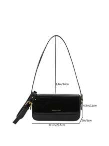 Minimalist Net Color Elegant New Fashion Patent Leather Small Square Bag, Suitable For School, Commute, Casual, Travel - Black - View 3