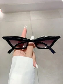 1副女士新款猫眼眼镜，饰有水钻，奢华装饰，皇家风格，沙滩配饰，万圣节沙滩配饰，女士眼镜，夏季沙滩度假、户外旅行眼镜 - 黑框漸層灰 - 查看 2