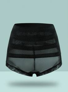 运动户外女夏季薄款高腰网眼收腹蕾丝拼接弹力运动裤塑身短裤健身房配件收腹束腹带腰带收腹束身衣 - 黑色 - 查看 3