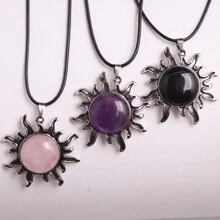 1 Pièce Collier Pendentif En Cristal Naturel En Forme De Soleil Pour Femmes Et Hommes, Pierre D'anniversaire Avec Cordon, Cadeau Spirituel Pour Noël Et Anniversaire, Carte Incluse