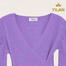 Suéter De Cuello V Para Mujer Jersey Stretch Para Dama - Morado - Ver 2
