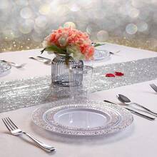 102PCS Silver Plastic Plates-Reusable Plates With Silver Rim- Lace Design Plates Including 51Plastic Dinner Plates 10.25inch,51 Salad Plates 7.5inch - Silver - View 5