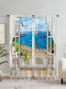 2入組風景印花無孔掛布,適用於臥室辦公室廚房客廳書房家居裝飾