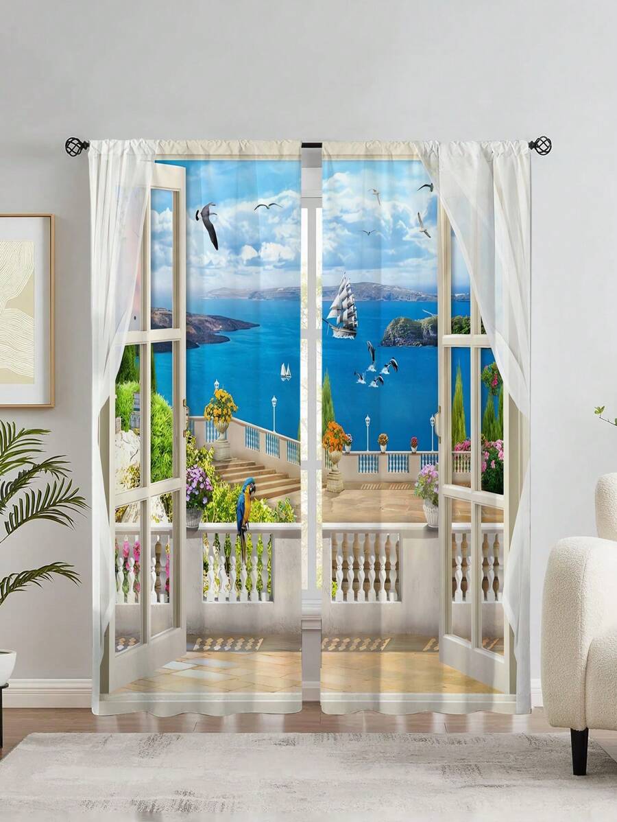 2入組風景印花無孔掛布,適用於臥室辦公室廚房客廳書房家居裝飾