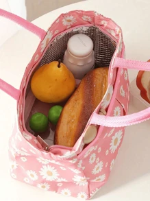 1 个字母印花图案保温袋保温午餐袋男孩和女孩学校冷藏手提包午餐盒冰袋野餐食品手提包帆布轻便便携式午餐收纳袋学校办公室野餐午餐手提包携带上学和上班生日礼物纪念礼物（背面标签样式随机）学校收纳袋教师收纳袋教室袋教室收纳袋女士女士