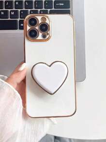 电镀心形手机支架，电镀手机壳，兼容 16/15/14/13/12/11/XS/XR/X/7/8 Plus/Pro Max，Galaxy S24U/S23/A55/A54/A35/A25/A15，电镀保护壳 - 白色 - 查看 3