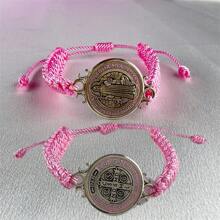 2 Stücke/satz Antik Versilberte San Benito Armbänder Mit Großer Medaille, Handgefertigt In Rot, Schwarz Und Blau Geflochtenem Schutzarmband, Einstellbare Größe 0,95 Zoll, Saint Benedict Medaille Armband Benediktiner Serenity Blessing Friendship Armband Geschenk Für Frauen Und Männer