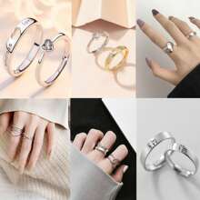 2 Miếng Xu hướng: Cắt giảm Đồng & Zirconia Dát Tim Love Cặp đôi Nhẫn - Nhiều màu - Xem 2