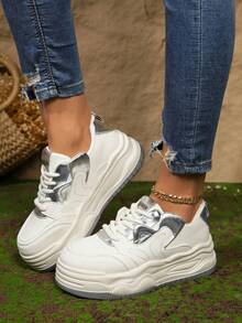 Women Wedge Sneakers - Silver - View 3