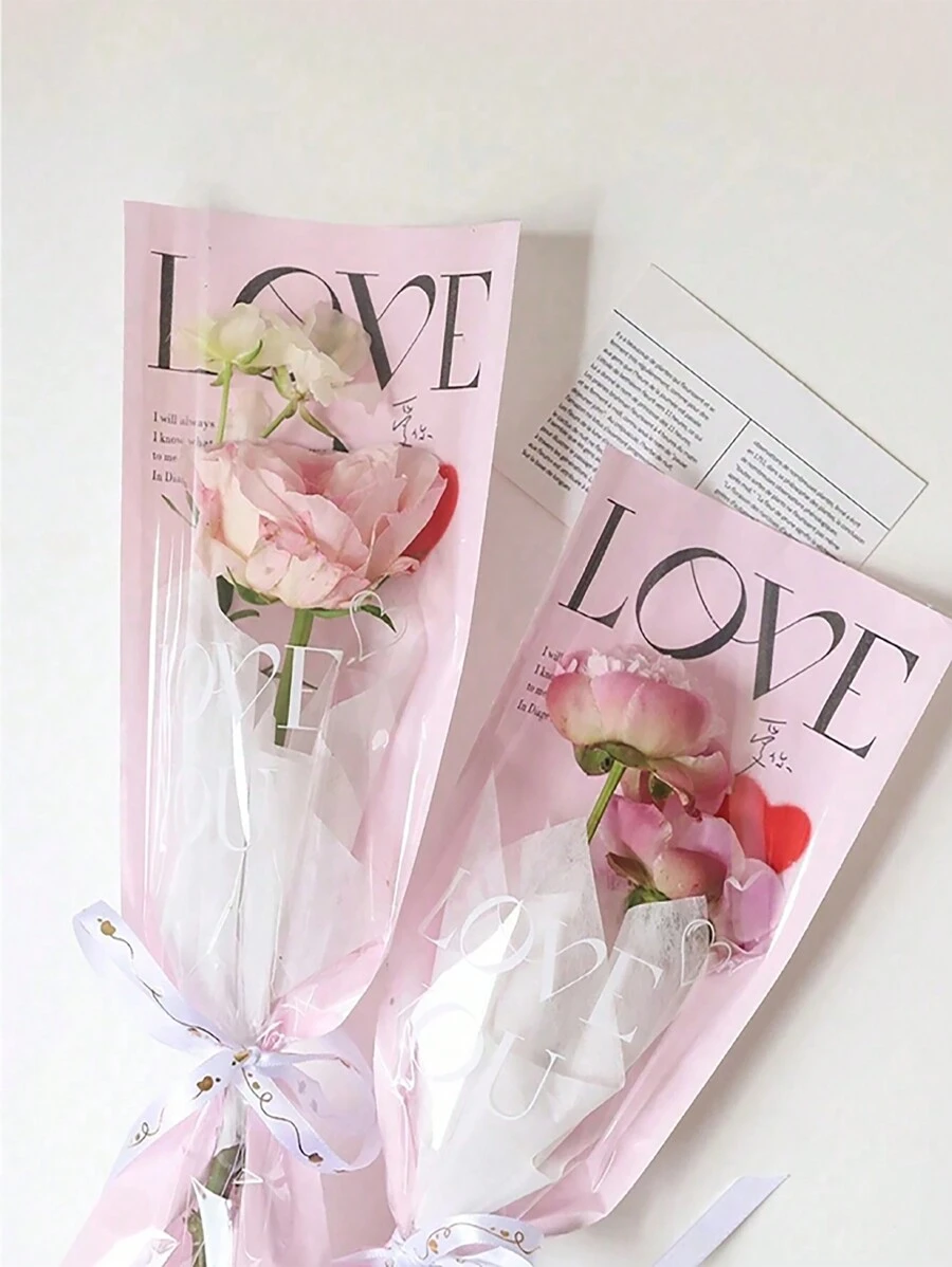 20pcs Transparent Opp Bag For Single Rose Bouquet, Valentine's Day Gift - Khaki - View 1