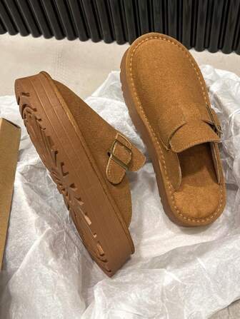 Chaussures suédé à semelle épaisse pour femmes, mocassins à enfiler facilement, demi chaussons à bout fermé pour printemps/été 2024