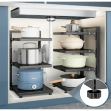 4 Tier Pot And Pan Organizer, Under Cabinet Pot Organizer, Steel Kitchen Pan Organizer Rack. - สีดำ - ดู 4