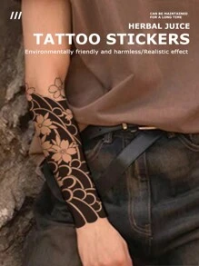 Juicy Herbal 临时纹身，渐变色，无眩光，不反光，Ins 风格，男女通用，黑色手臂花朵图案，防水 - 彩色 - 查看 1