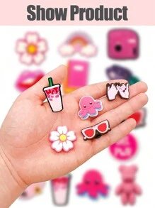 16 PCS Pink Series Theme Pattern Cute Shoe Charm Suitable For Crocodile Charm DIY Decorative , Pen Cases, Bags, Phone Case Accessories And Party Gifts