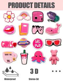 16 PCS Pink Series Theme Pattern Cute Shoe Charm Suitable For Crocodile Charm DIY Decorative , Pen Cases, Bags, Phone Case Accessories And Party Gifts