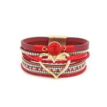 Pulsera envolvente estilo bohemio con dije en forma de corazón y cierre magnético, apta para uso diario - sin material de mosaico - regalo perfecto para Pascua, San Valentín, mamá, madre, Día de la Madre