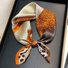 1入女士絲素材多元素豹紋印花復古桑蠶絲頭帶,彩色拼布裝飾＆時尚圍巾 - A - 查看 10