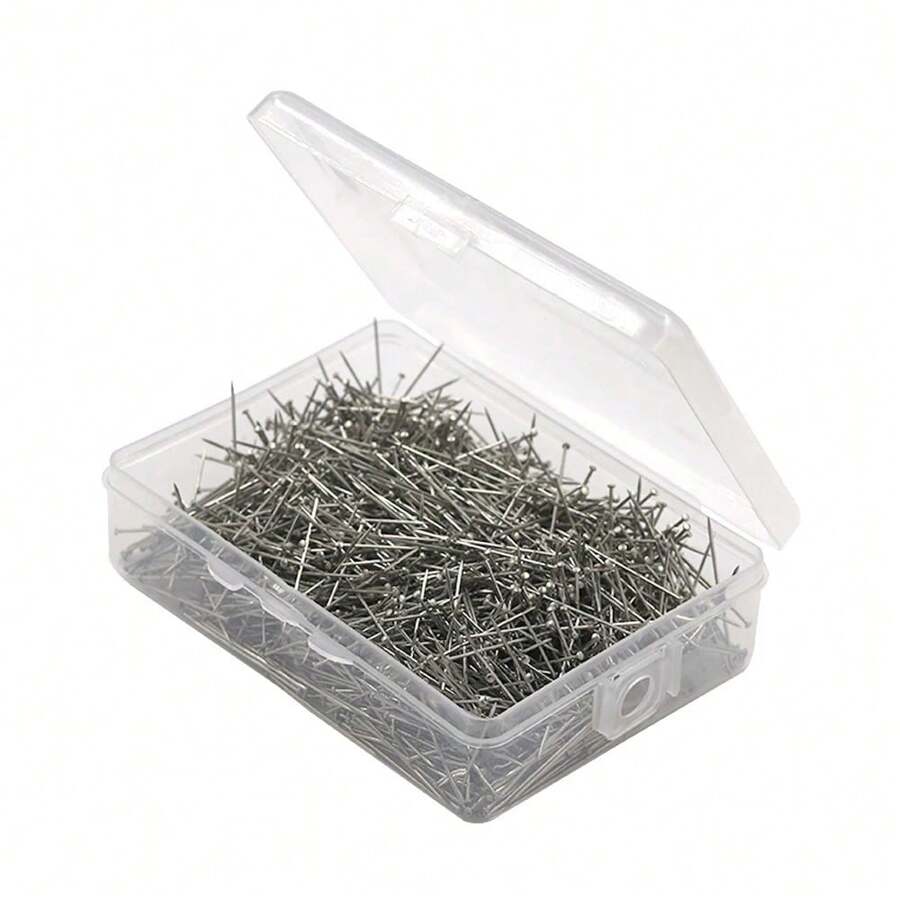 1600pcs/Box 0.6*26mm Stainless Steel Sewing Pins For Garment Cutting, Patchwork Positioning, And Sewing Fixation - Silver - View 1