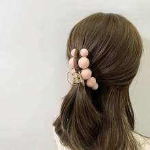1 pieza Pinza de pelo de color albaricoque elegante y de moda con una gran perla falsa, estilo pinza de pelo, adecuado para uso diario, citas y vacaciones