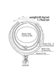 DareSee 4pcs/Set Fashionable Silver-Tone Alloy Multi-Layer Heart Pendant Necklace Set, Luxury Accessory For Women Summer Party Valentines, Mom, Mother, Mother's Day, Gift Music-Fest Y2K-Fest Back To School Autumn