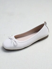 Women's Soft Low Cut Bowknot Ballet Flats, Lightweight, British Style, European And American Version - Beige - View 6