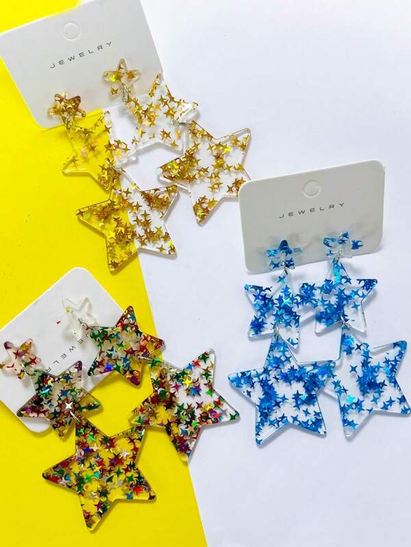 1 Pair Of Acrylic Triple Layer Star Earrings Y2K Retro Ball Performance Casual Dangle Earrings For Women & Daily Wear
