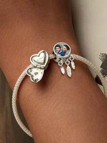 1件个性化照片手链吊坠，送给女性、母亲的礼物，照片项链吊坠，照片脚链吊坠，心形/圆形/方形珠子，送给女儿、女友、妻子、闺蜜的礼物 - 銀色 - 查看 6